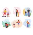 set parents spend time with children isolated vector image