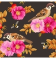 seamless dog-rose and bird vector image