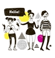 doodle women and geometric elements vector image