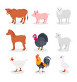 farm animals set cow pig sheep horse turkey vector image