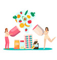 characters man and woman holding tablet vector image