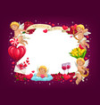 valentines day love hearts and flying cupids frame vector image vector image