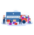 volunteers giving boxes with humanitarian aid vector image