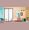 man freelancer using laptop working at home during vector image