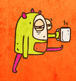 tired alien with coffee cartoon vector image vector image