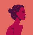 beautiful girl model in profile on red vector image