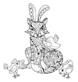 hand drawn doodle outline fox with chicken vector image