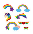 unicorn with closed eyes rainbows stars heart vector image