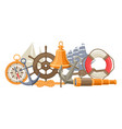 background with nautical symbols and items vector image