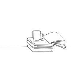 Single continuous line drawing stack books Vector Image