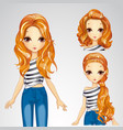 fashion girl in jeens and collection of hairstyles vector image
