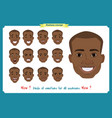 set of male facial emotions black american man vector image