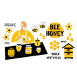 bee honey funny doodle set beekeeper apiculture vector image vector image