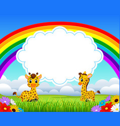 Nature rainbow view with the cloud board blank Vector Image