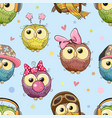 pattern with cute cartoon owls vector image