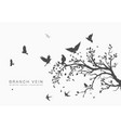 flock of flying birds on tree branch vector image