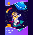 cartoon kid astronaut on space rocket in galaxy vector image vector image