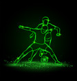 two soccer players fighting for a ball green neon vector image vector image