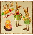 family of rabbits and chicken in chocolate egg vector image vector image