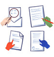 human hand points to paper with data person vector image