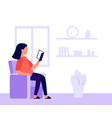 girl is sitting in chair and reading book vector image