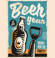 beer bottle and opener retro poster design vector image