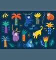 jungle sticker collection with monkey and palm vector image