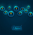 shiny diwali diya lamps blue background design vector image vector image