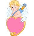 cupid with bow and arrow holds heard vector image