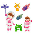 watercolor astronaut girl children and alien vector image vector image