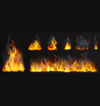fire flames with smoke set realistic red bright vector image