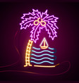 glowing neon effect sign palm trees and sea sun vector image