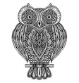 black and white hand drawn ornate owl vector image