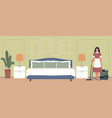 maid cleaning hotel room flat style house vector image