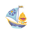 cute duckling animal sailing on boat funny vector image