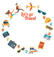 couple run with travel objects icons round frame vector image