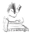 sketch of woman reading book vector image