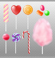 realistic candy on stick set - colorful marmalade vector image vector image