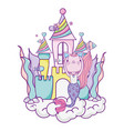 cute purrmaid with castle undersea vector image