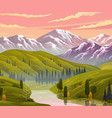 beautiful view at evening summer scenery with pink vector image vector image