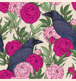 black raven and pink peony seamless pattern vector image vector image
