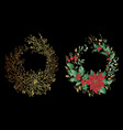 christmas wreath with decorative leaves mistletoe vector image