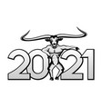 white metal bull symbol 2021 year vector image vector image