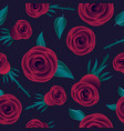 red roses seamless pattern flowers leaves vector image