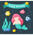 cute little mermaid birthday card marine life vector image