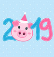 card with the cute pig face and 2019 vector image