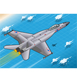 isometric fighter bomber in flight rear view vector image