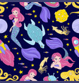 mermaid cloth space sea princess seamless pattern vector image