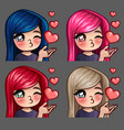 emotion icons happy female kisses vector image vector image