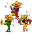 cartoon hot mexican mariachi peppers vector image vector image